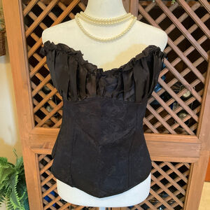 Corset Bustier Womens XL ruffled sweetheart neckline paisley pattern gothic